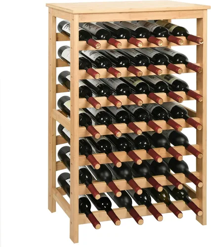 Vista 13 de VASMIA Estante de vino de bambú para 42 botellas, estante de vino de 7 niveles independiente con mesa, estante de almacenamiento de vino para Negro