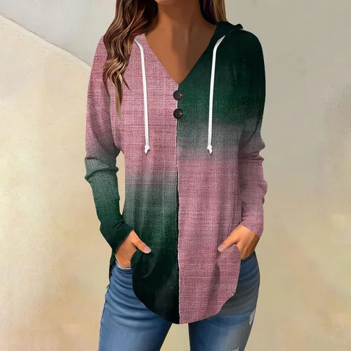 Vista 3 de Yesunpxs Conjunto de manga larga con botones y cuello en V para mujer, cómodo, elegante, a la moda, linda sudadera