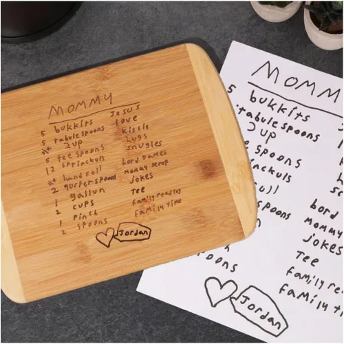Vista 3 de Tabla de cortar de madera personalizada para recetas (gruesa), grabado a mano, receta Receta familiar, regalo de reliquia familiar Embutidos