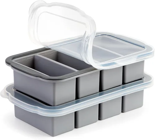 Vista 8 de Aichoof Bandejas de congelación de cubo de silicona extra grandes con tapa de silicona para guardar sopas, recipiente de silicona para caldo, salsa
