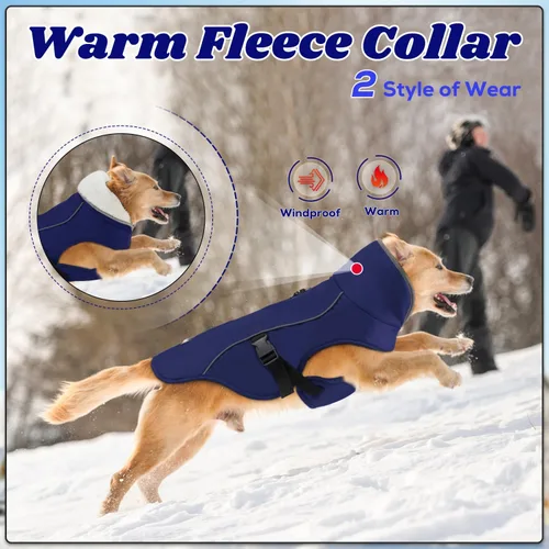 Vista 4 de EMUST Chaqueta de invierno para perro, ropa resistente al viento para el clima frío, abrigos reflectantes para perros, chaqueta cálida