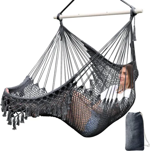 Vista 7 de Chihee Hamaca Silla de malla tejida hecha a mano Asiento colgante Barra esparcidora de metal