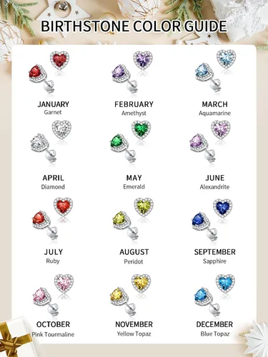 Vista 8 de ChicSilver Aretes de plata de ley 925 con forma de corazón, redondo, pera, esmeralda, piedra natal con halo para mujer, joyería de cumpleaños