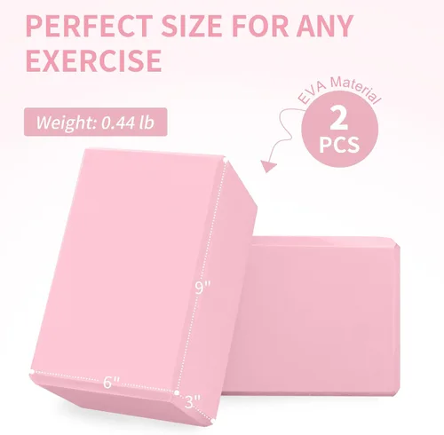 Vista 2 de Yoga Blocks, Non Slip Yoga Bricks, Portable & Lightweight Paquete de 2 rosas: 9 x 6 x 3 pulgadas
