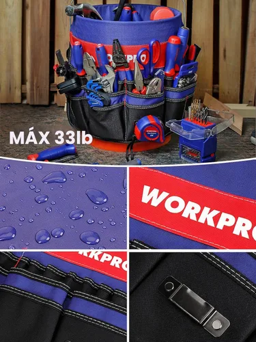 Vista 4 de WORKPRO Organizador de herramientas de cubo con 51 bolsillos que se adapta a cubos de 3.5 a 5 galones (herramientas excluidas)