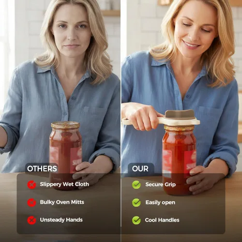 Vista 3 de Abrelatas de acero inoxidable ajustable, abridor de tarros para manos débiles con abridor de tapas de botellas, agarre de tapa multifuncional