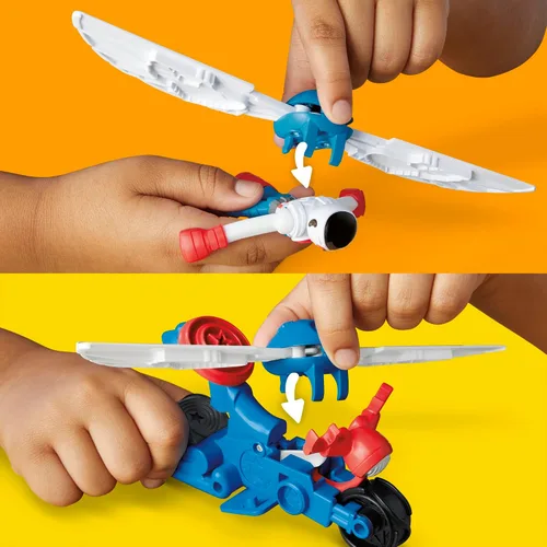 Vista 4 de Play-Doh Marvel Capitán América Moto-Cortador Set de juego con figura de acción articulable, 3 accesorios, juguetes de imaginación para niños de 4