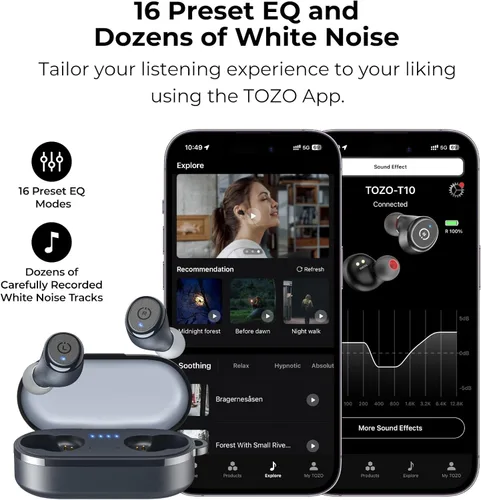 Vista 9 de TOZO S4 AcuFit One Smartwatch Bluetooth Talk Dial Fitness Tracker Negro + Auriculares inalámbricos T10mini Auriculares Bluetooth 5.3 Nueva versión