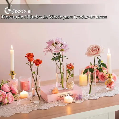Vista 3 de Glasseam Pequeño florero de cristal: 12 jarrones cilíndricos para centros