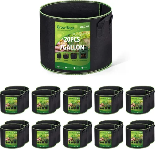Vista 16 de Delxo Paquete de 20 bolsas de cultivo de 1 galón, bolsa de plantación de jardín, macetas de tela no tejida gruesa de 10.58 oz para frutas, verduras