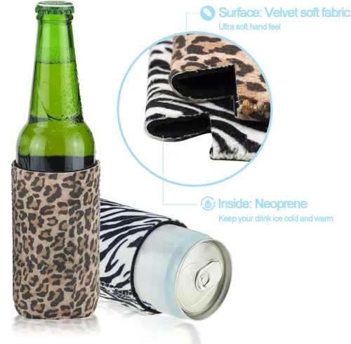 Vista 2 de Enfriador de latas delgado de neopreno de tela de terciopelo suave, fundas delgadas para latas de bebidas de 12 onzas para niñas, bodas, despedidas