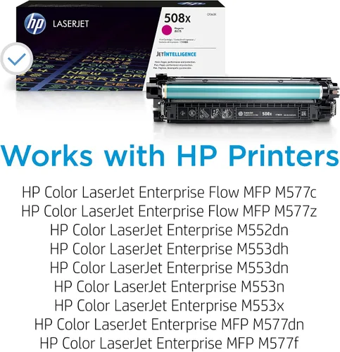 Vista 2 de HP Impresoras de cartuchos de tóner magenta de alto rendimiento 508X Funciona con Color LaserJet Enterprise M552, M553; Color LaserJet Enterprise
