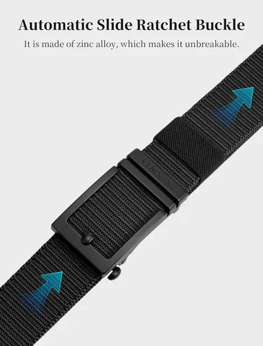 Vista 4 de SKiporty Cinturones tácticos de trinquete para hombres, cinturón de trabajo de nailon para golf con hebilla deslizante automática, ajuste ajustable