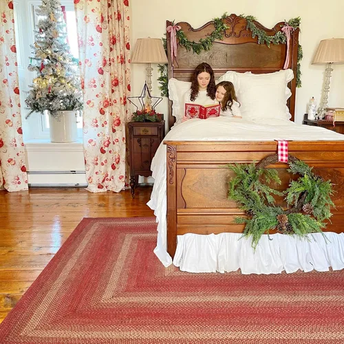 Vista 73 de Homespice Apple Pie - Alfombra ovalada roja de 2 x 3 pies, alfombra de cocina trenzada para decoración primitiva y rústica, reversible, yute sin