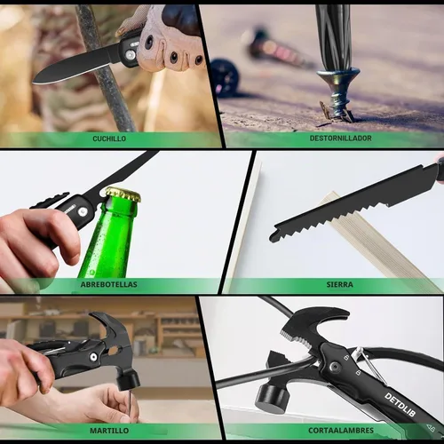 Vista 3 de Regalos para hombres, martillo multiherramienta 12 en 1, negro