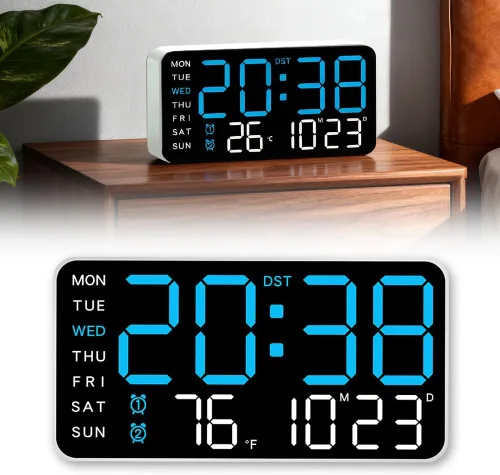 Vista 10 de Reloj de pared digital LED decorativo multifuncional, reloj digital grande que muestra la hora, fecha, temperatura, ajuste automático de brillo