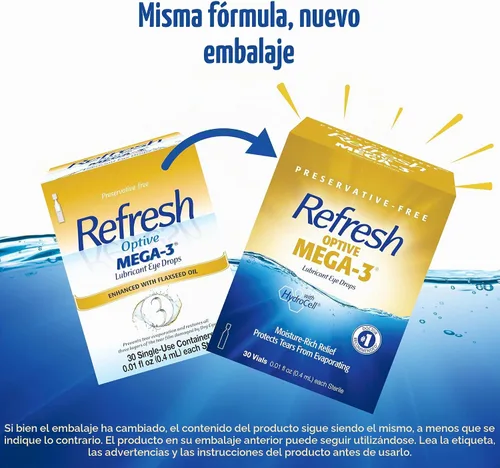 Vista 3 de Refresh Optive Mega-3 – Gotas lubricantes para los ojos, sin conservantes, contenedores de un solo uso de 0.01 onzas líquidas, 30