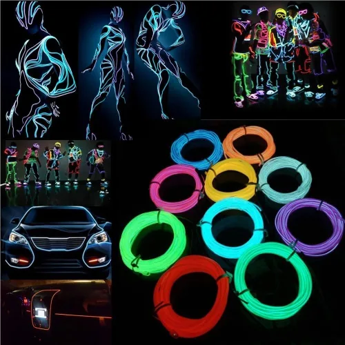 Vista 3 de Fengyan - Luces de paisaje de 16.4 ft, cable EL, luz de neón flexible, 16.4 ft, 9.8 ft, 3.3 ft, cable de cinta de luz LED para decoración