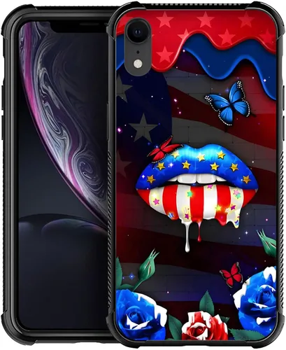 Vista 135 de Funda compatible con iPhone X/XS, diseño de bandera estadounidense de béisbol, TPU suave, a prueba de golpes, de vidrio templado, para iPhone X/XS