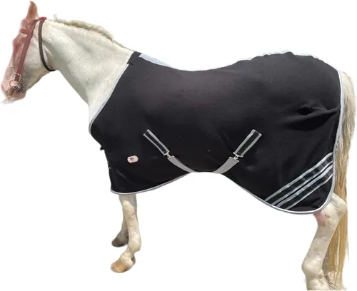 Vista 3 de Majestic Ally Manta de caballo de forro polar antibolitas con cuerda trenzada plateada (negro, 70)