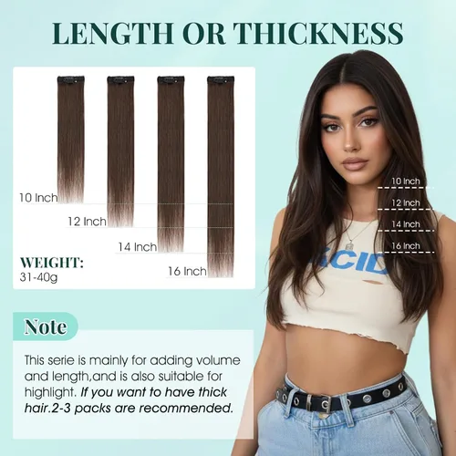 Vista 7 de 6 extensiones de cabello real con 6 clips, cabello ondulado de 10 pulgadas, color marrón oscuro
