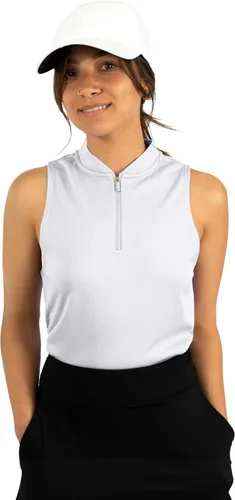 Vista 12 de Three Sixty Six Polo de golf sin mangas para mujer, sin cuello, con cremallera, de secado rápido, para mujer Argelia Azul