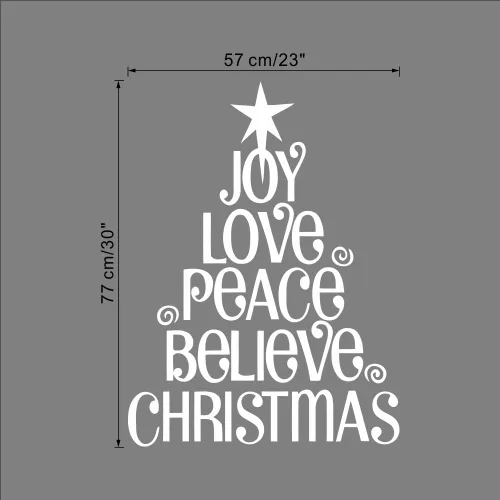 Vista 3 de DNVEN Calcomanías de pared con diseño de árboles de Navidad, diseño de estrellas blancas, alegría, amor, paz, creer, calcomanías decorativas