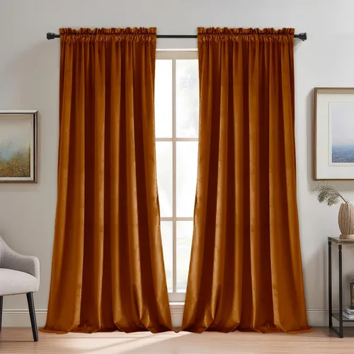 Vista 20 de JIUZHEN Cortinas de terciopelo beige de 63 pulgadas de ancho x 63 pulgadas de largo, cortinas de terciopelo retro suaves con bolsillo para barra