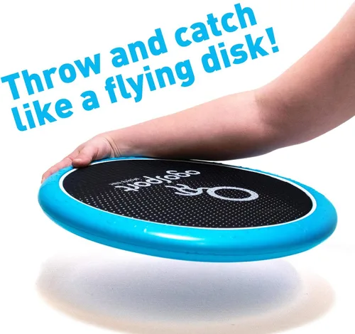 Vista 4 de Set de discos para jugar OgoSport Mezo , L, Azul y anaranjado Foam frisbee, bouncy membrane, indoor/outdoor toss and catch game, pool and beach