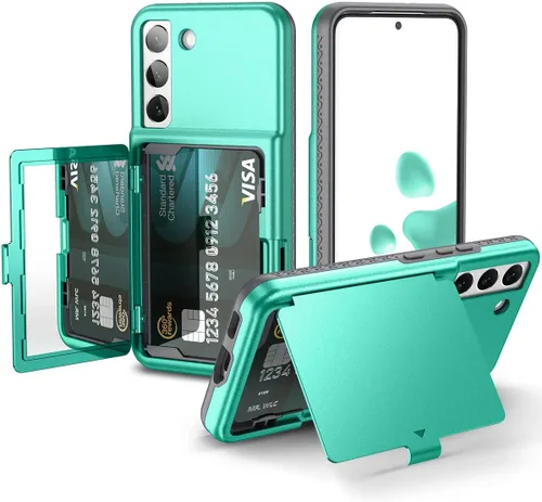 Vista 11 de WeLoveCase Funda tipo cartera para Samsung Galaxy S22 con tarjetero y espejo oculto, protección completa, a prueba de golpes, diseñada para Samsung