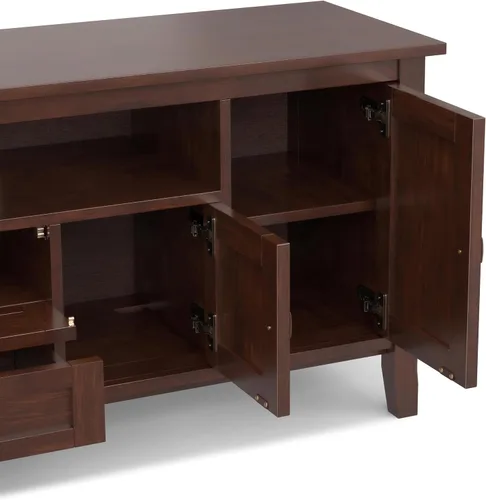 Vista 8 de SIMPLIHOME Warm Shaker - Soporte de TV de madera maciza de 72 pulgadas de Marrón rojizo