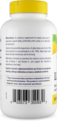 Vista 2 de Healthy Origins Ácido alfa lipoico 600 mg, 150 cápsulas vegetales – Suplemento antioxidante universal de máxima fuerza – Apoya el metabolismo