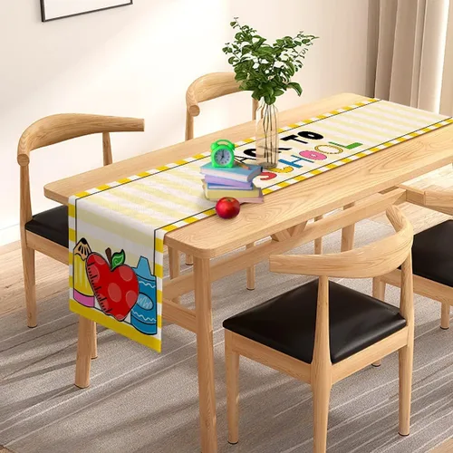 Vista 2 de Pudodo Camino de mesa de regreso a clases, primer día de escuela, niños, estudiantes, aula, fiesta, comedor, decoración del hogar (13 x 36 pulgadas)