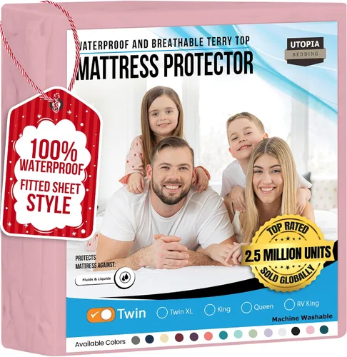 Vista 64 de Utopia Bedding – Protector impermeable de colchón tamaño individual, funda de colchón de terry premium de 200 GSM, transpirable, estilo ajustado