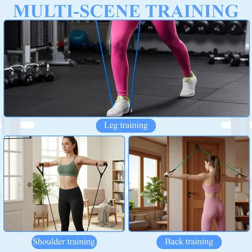 Vista 7 de 10 bandas de resistencia para ejercicio con asas, bandas elásticas de ejercicio, tubo de resistencia física, banda de entrenamiento para mujeres