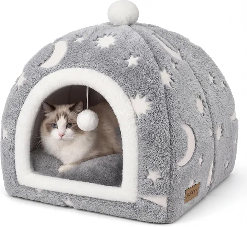 Vista 8 de Glow in the Dark Cat Cave Bed, 2-in-1 Foldable Indoor Cat Tent Cat House