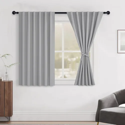 Vista 20 de Hiasan Cortinas opacas negras para dormitorio, cortinas opacas cortas de 45 pulgadas de largo, con aislamiento térmico, bolsillo para barra