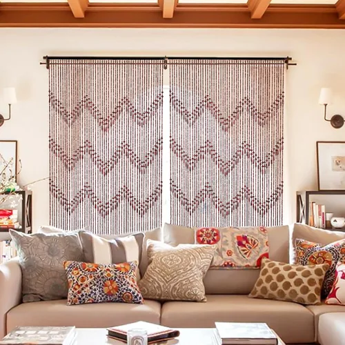 Vista 3 de Cortina hecha a mano con cuentas para puerta, cuentas de madera de bambú, decoración bohemia rústica para tienda del hogar, 35.5 x 75 pulgadas