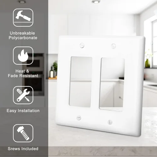 Vista 3 de Placas decorativas de pared de 2 segmentos para interruptores de luz, interruptor inteligente, atenuadores, GFCI, receptáculo, salida USB