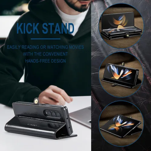 Vista 4 de Kowauri Funda para Samsung Galaxy Z Fold 4 5G, piel sintética, tipo cartera, con tarjetero y función atril, cierre magnético, protección a prueba