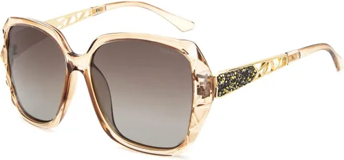 Vista 20 de Gafas de sol de gran tamaño para mujer, polarizadas, protección UV, clásicas, a la moda, para damas, marco negro, lente gris Montura café lente café