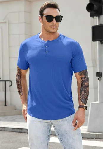 Vista 8 de JMIERR Camisas Henley para hombre con cuello redondo y botones