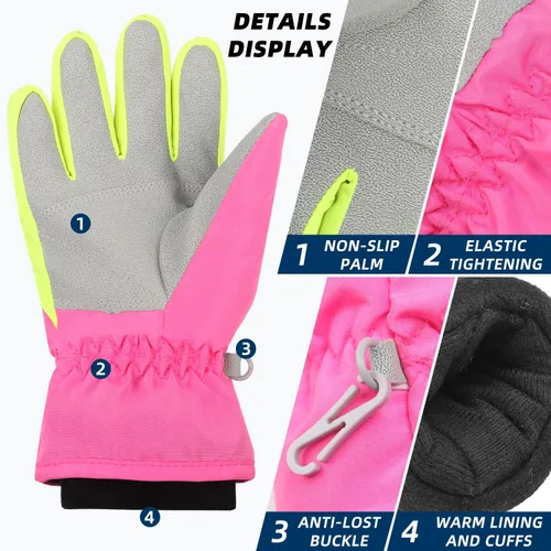 Vista 14 de AMYIPO - Guantes de invierno para niños y niñas, ideales para esquí, nieve, snowboard