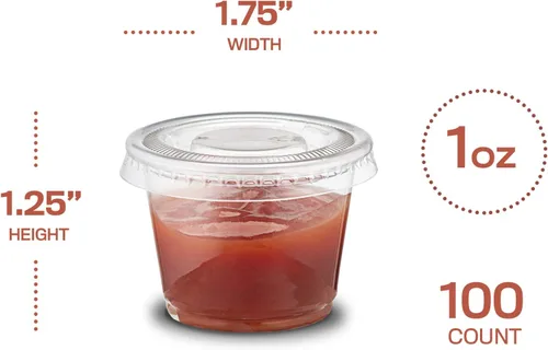 Vista 2 de Paquete de 200 tazas de porción – Tazas de 1 onza con tapas, a prueba de fugas y apilables, vasos de gelatina, tazas de condimentos