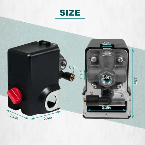 Vista 6 de AUTOBABA Interruptor de Presión Compatible con Condor MDR 11/11 EA 26 AMP 120/240 Voltios 120-155 PSI 4 Puertos con Descarga 220 Voltios 110 Voltios