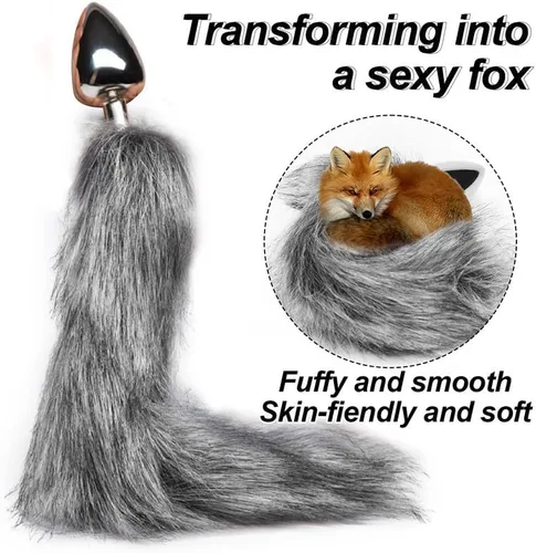 Vista 4 de Peluche de acero inoxidable de 17 pulgadas, divertido y esponjoso, realista, clásico, con doble cabeza (gris) para hombres y mujeres