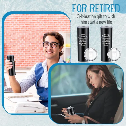 Vista 4 de Lallisa 12 juegos de regalos de agradecimiento para hombres y mujeres, taza de viaje de acero inoxidable aislado de 20 onzas, regalos de Navidad