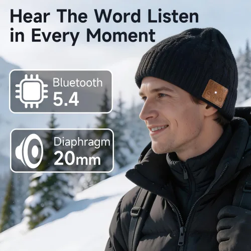 Vista 5 de Gorro Bluetooth con auriculares para deportes al aire libre, regalo Negro