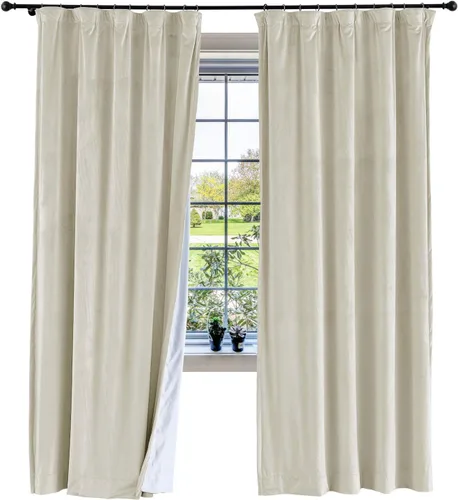 Vista 86 de cololeaf Panel de cortinas opacas de terciopelo con forro para cine en casa, cortina de ganchos planos para barra transversal o pista, 100 pulgadas