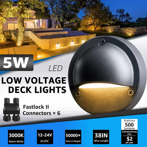 Vista 2 de SUNVIE Luces LED de bajo voltaje de 5 W, luces de paso de 12 a 24 V para exteriores con Fastlock2 conectores de cable, iluminación de paisaje
